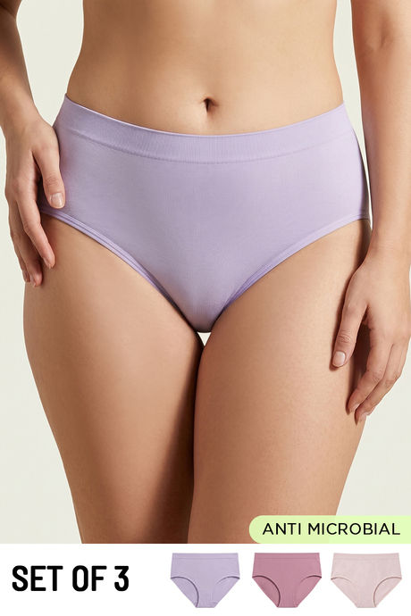 Buy Zivame Medium Rise Full Coverage Seamless Hipster Panty (Pack of 3) - Multicolor